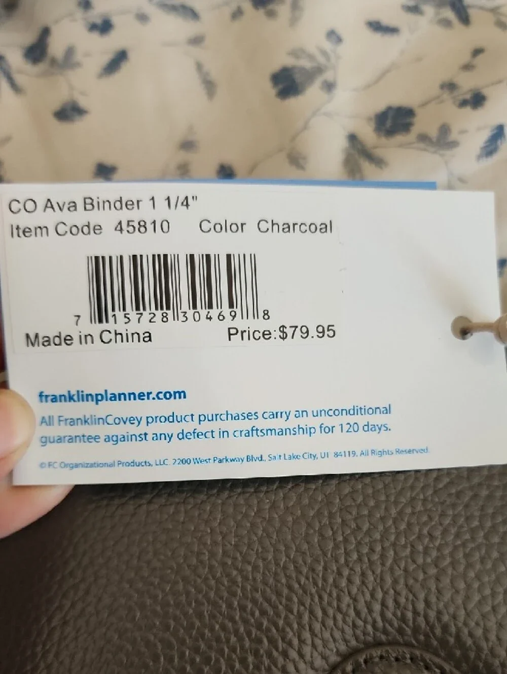 Franklin Covey Charcoal Pebbled Ava Binder 1 1/4